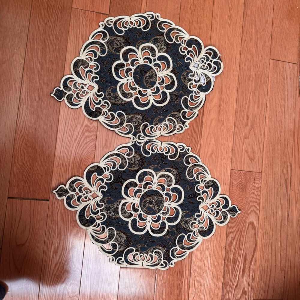 Ornate Navy and Cream Decorative Placemats - Set of 2